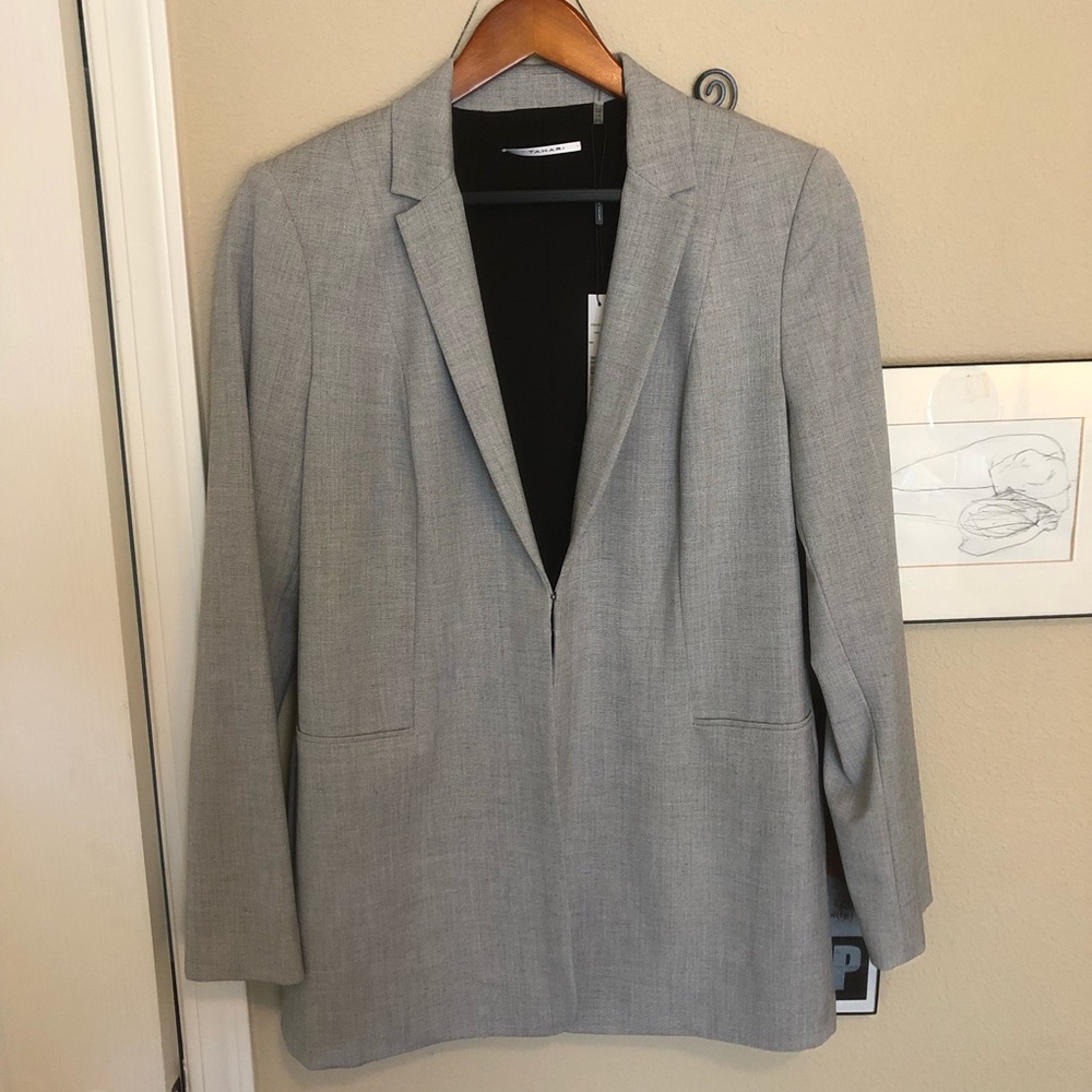 Tahari long light woven summer jacket size US6